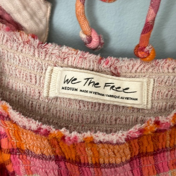 Free People Plaid Seina Blouse Smocked Square Neck Retro Peasant Top NWT - Picture 10 of 11